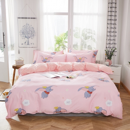 一米阳光 2019新款A棉B纯色绒四件套 小粉象