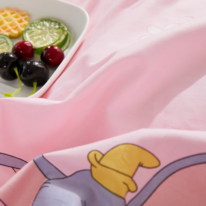 91家纺网 家纺一手货源 找家纺 一米阳光 2019新款A棉B纯色绒四件套 小粉象