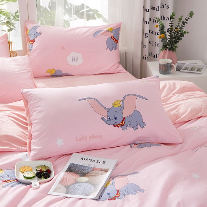 91家纺网 家纺一手货源 找家纺 一米阳光 2019新款A棉B纯色绒四件套 小粉象