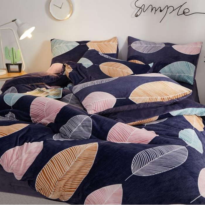 91家纺网 家纺一手货源 找家纺 一米阳光 2019新款法莱绒四件套 彩叶