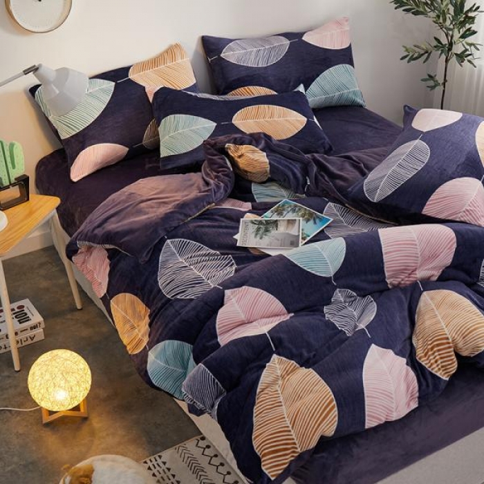 91家纺网 家纺一手货源 找家纺 一米阳光 2019新款法莱绒四件套 彩叶