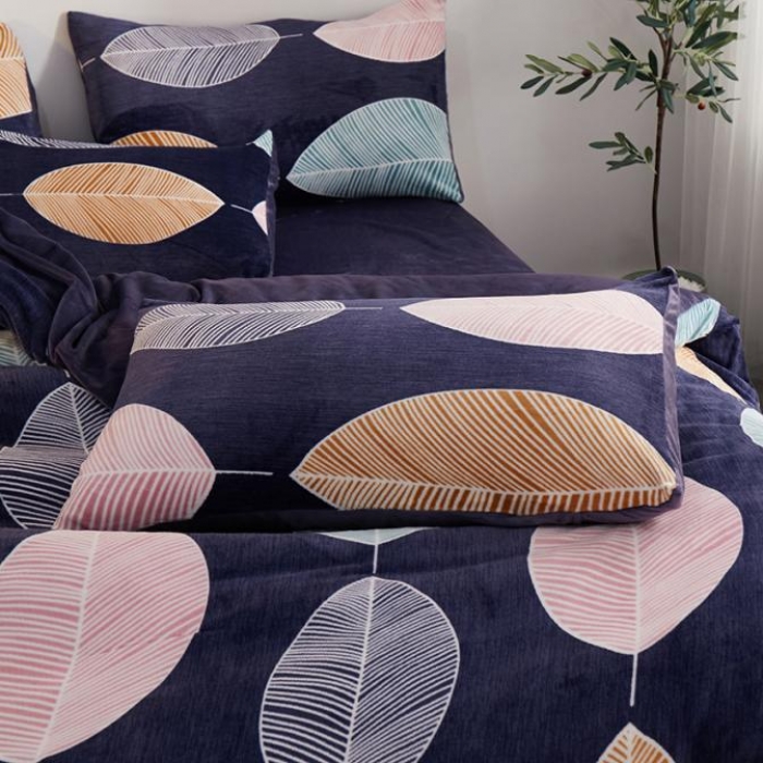 91家纺网 家纺一手货源 找家纺 一米阳光 2019新款法莱绒四件套 彩叶