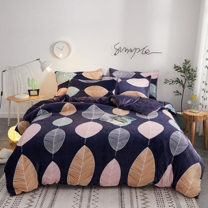 一米阳光 2019新款法莱绒四件套 彩叶