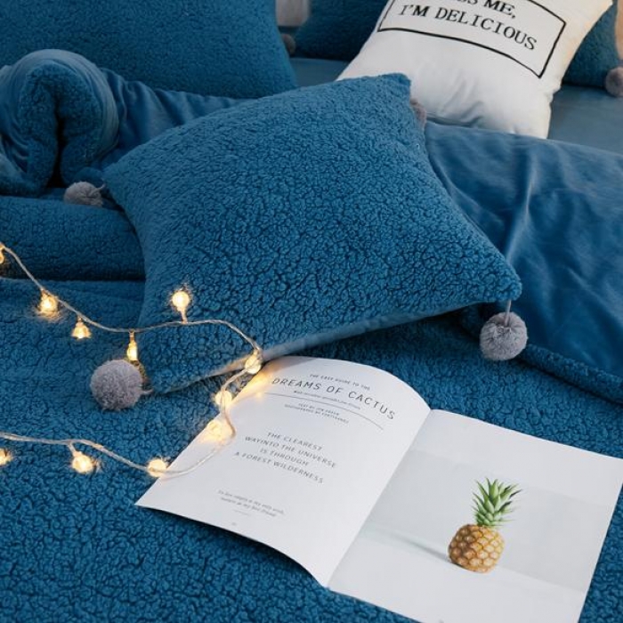 91家纺网 家纺一手货源 找家纺 一米阳光 2019新款羊羔绒-暖绒系列套件 暖绒绒-宝蓝