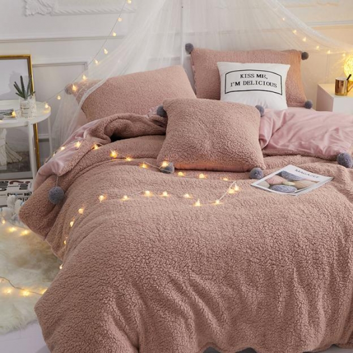 91家纺网 家纺一手货源 找家纺 一米阳光 2019新款羊羔绒-暖绒系列套件 暖绒绒-肉咖