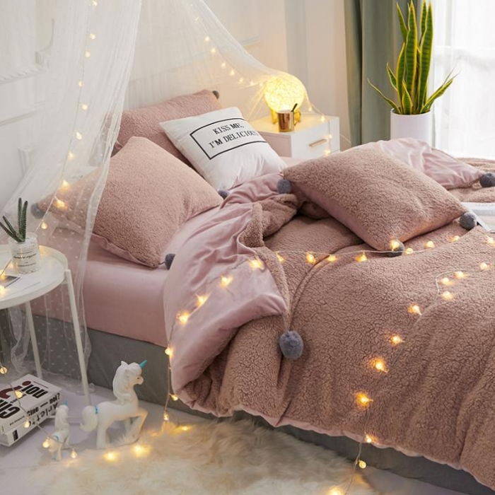 91家纺网 家纺一手货源 找家纺 一米阳光 2019新款羊羔绒-暖绒系列套件 暖绒绒-肉咖