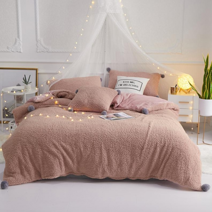 91家纺网 家纺一手货源 找家纺 一米阳光 2019新款羊羔绒-暖绒系列套件 暖绒绒-肉咖