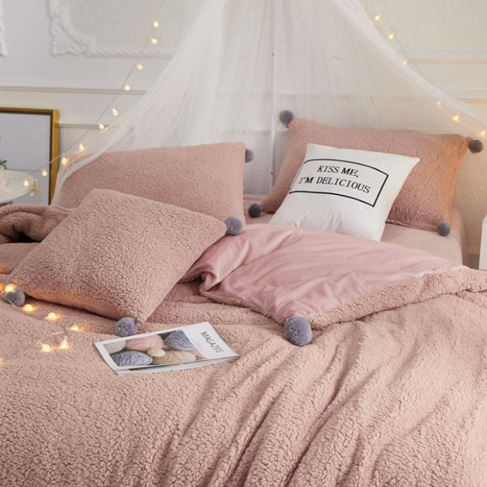 91家纺网 家纺一手货源 找家纺 一米阳光 2019新款羊羔绒-暖绒系列套件 暖绒绒-肉咖