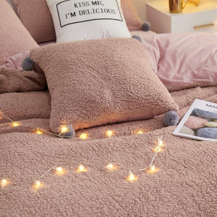 91家纺网 家纺一手货源 找家纺 一米阳光 2019新款羊羔绒-暖绒系列套件 暖绒绒-肉咖