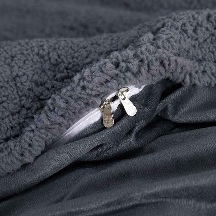 91家纺网 家纺一手货源 找家纺 一米阳光 2019新款羊羔绒-暖绒系列套件 暖绒绒-深灰