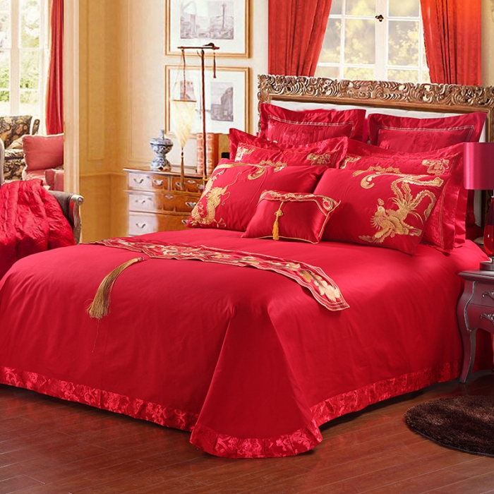 91家纺网 家纺一手货源 找家纺 玉雅家纺 龙翔凤舞婚庆多件套床盖款（床盖换床裙加40元）