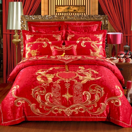 91家纺网 家纺一手货源 找家纺 玉雅家纺 龙翔凤舞婚庆多件套床盖款（床盖换床裙加40元）