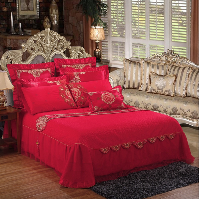 91家纺网 家纺一手货源 找家纺 玉雅家纺 双喜临门婚庆多件套床盖款（床盖换床裙加40元）