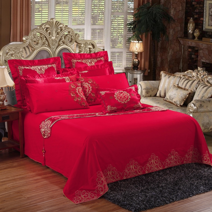 91家纺网 家纺一手货源 找家纺 玉雅家纺 双喜临门婚庆多件套床盖款（床盖换床裙加40元）