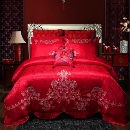 91家纺网 家纺一手货源 找家纺 玉雅家纺 幸福久久婚庆多件套床盖款（床盖换床裙加40元）