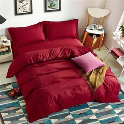 贝拉梦 全活性芦荟棉纯色双拼四件套 纯色酒红