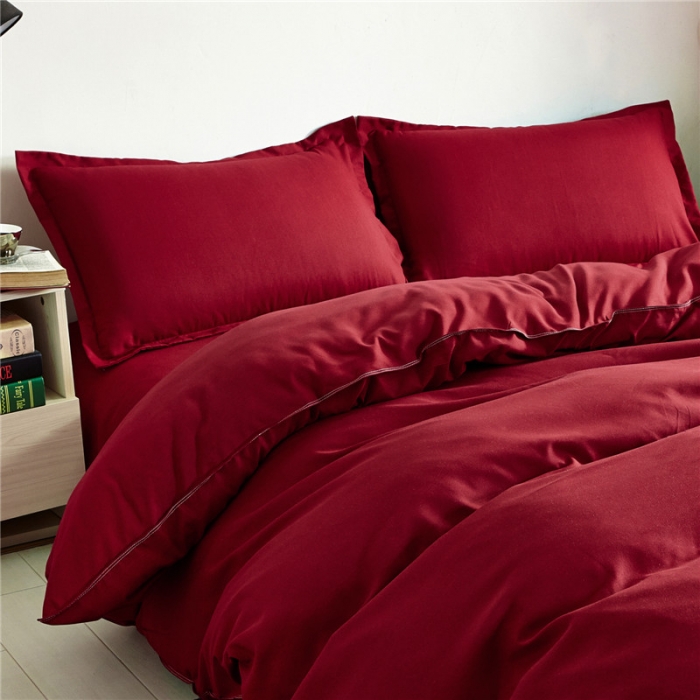 91家纺网 家纺一手货源 找家纺 贝拉梦 全活性芦荟棉纯色双拼四件套 纯色酒红