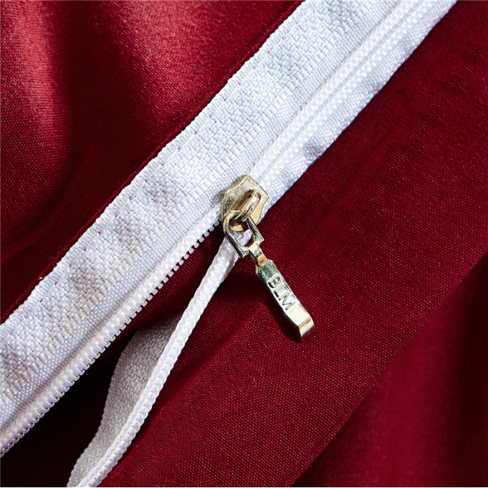 91家纺网 家纺一手货源 找家纺 贝拉梦 全活性芦荟棉纯色双拼四件套 纯色酒红