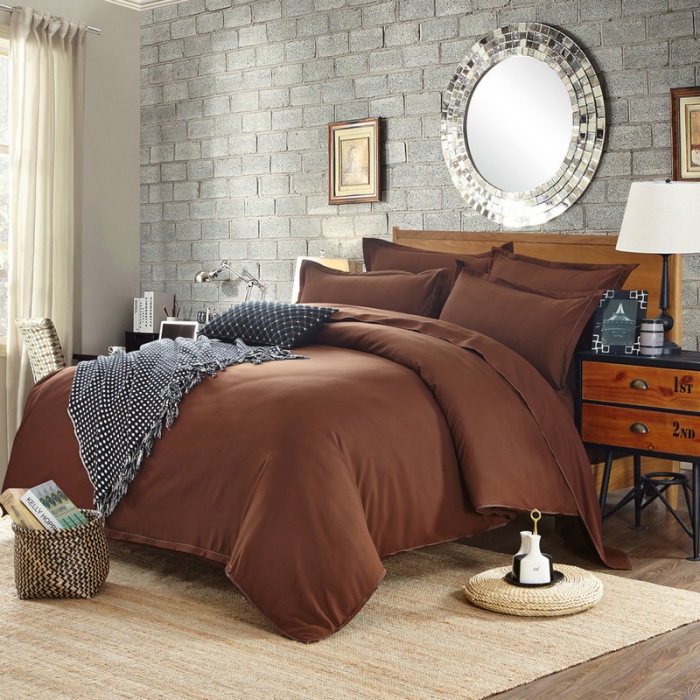 91家纺网 家纺一手货源 找家纺 贝拉梦 全活性芦荟棉纯色双拼四件套 纯色咖啡