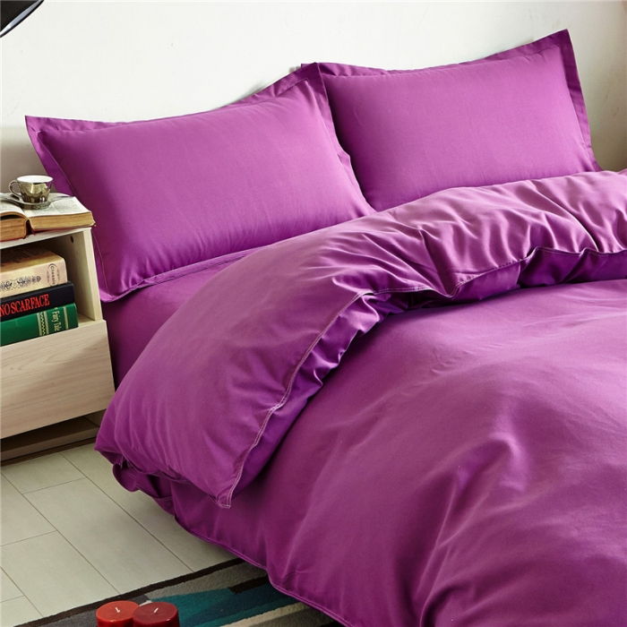 91家纺网 家纺一手货源 找家纺 贝拉梦 全活性芦荟棉纯色双拼四件套 纯色魅紫