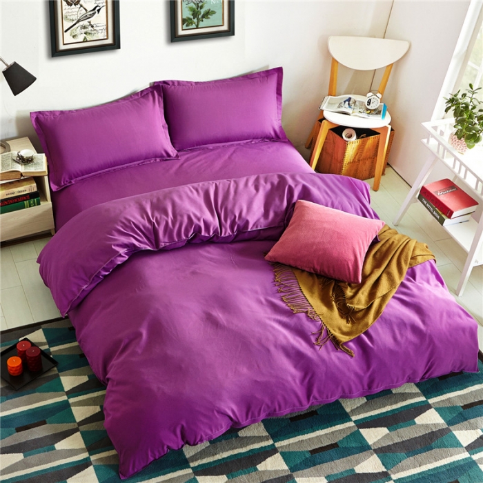 91家纺网 家纺一手货源 找家纺 贝拉梦 全活性芦荟棉纯色双拼四件套 纯色魅紫