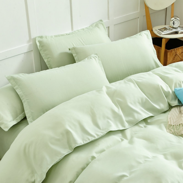 91家纺网 家纺一手货源 找家纺 贝拉梦 全活性芦荟棉纯色双拼四件套 纯色浅绿
