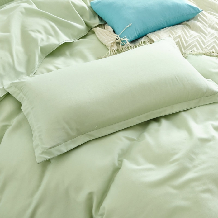 91家纺网 家纺一手货源 找家纺 贝拉梦 全活性芦荟棉纯色双拼四件套 纯色浅绿