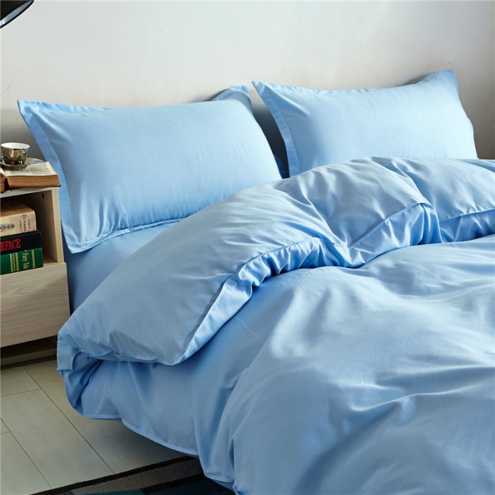 91家纺网 家纺一手货源 找家纺 贝拉梦 全活性芦荟棉纯色双拼四件套 纯色天蓝