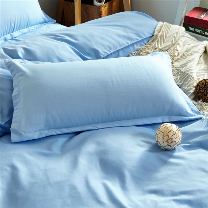 91家纺网 家纺一手货源 找家纺 贝拉梦 全活性芦荟棉纯色双拼四件套 纯色天蓝