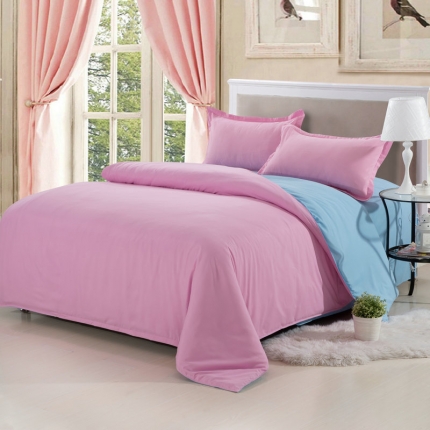 贝拉梦 全活性芦荟棉纯色双拼四件套  粉色兰