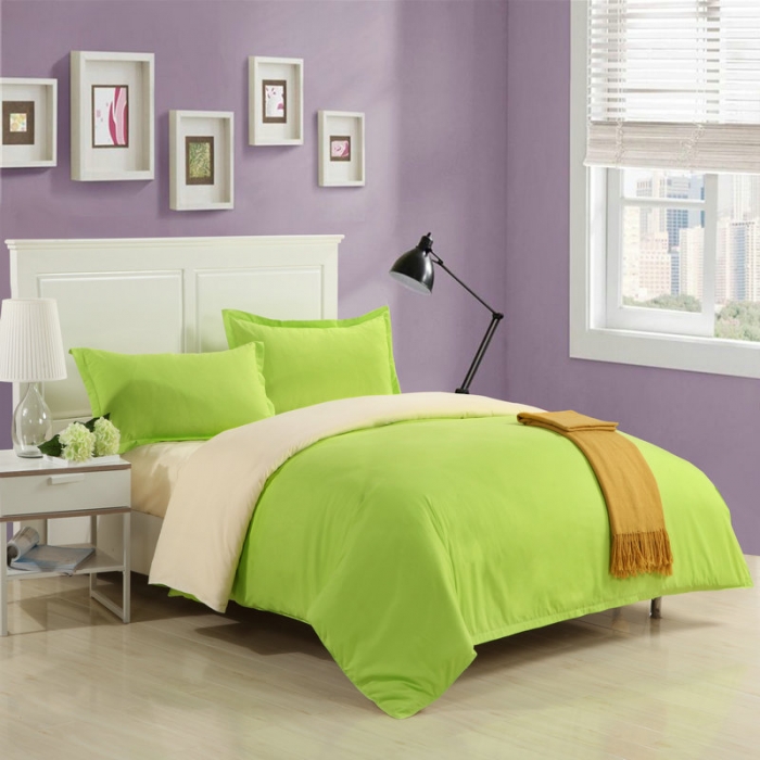 91家纺网 家纺一手货源 找家纺 贝拉梦 全活性芦荟棉纯色双拼四件套  果绿米