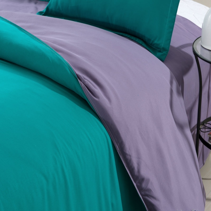 91家纺网 家纺一手货源 找家纺 贝拉梦 全活性芦荟棉纯色双拼四件套 湖绿茄
