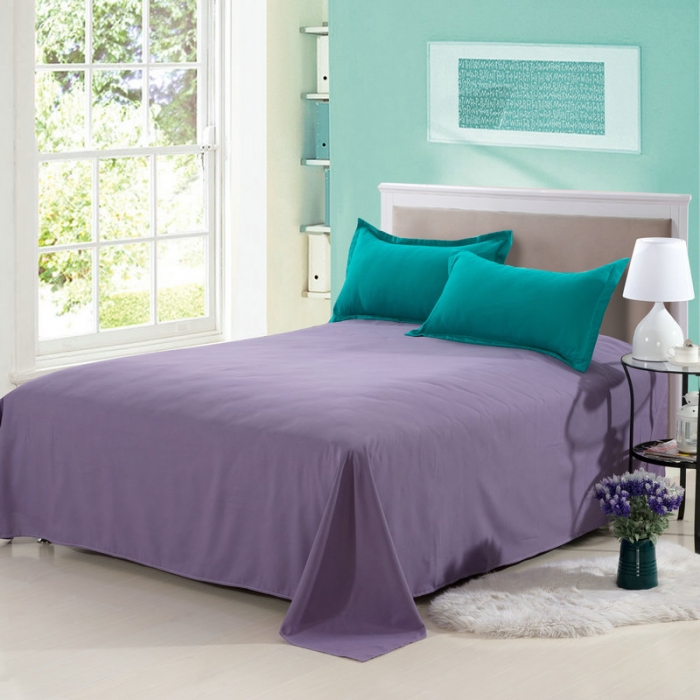 91家纺网 家纺一手货源 找家纺 贝拉梦 全活性芦荟棉纯色双拼四件套 湖绿茄