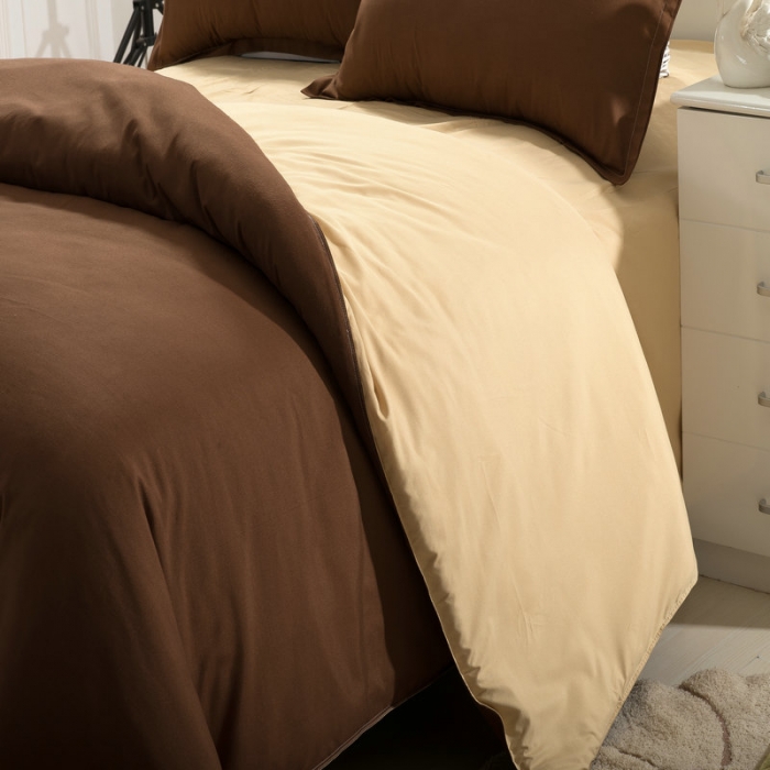91家纺网 家纺一手货源 找家纺 贝拉梦 全活性芦荟棉纯色双拼四件套 咖啡金