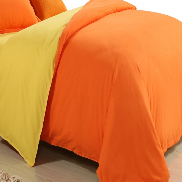 91家纺网 家纺一手货源 找家纺 贝拉梦 全活性芦荟棉纯色双拼四件套 靓橙黄