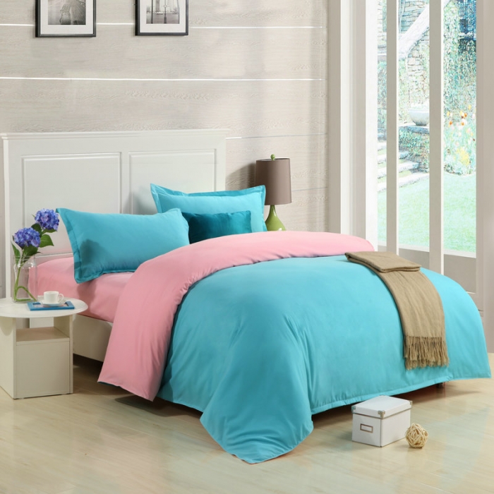 91家纺网 家纺一手货源 找家纺 贝拉梦 全活性芦荟棉纯色双拼四件套  墨绿玉