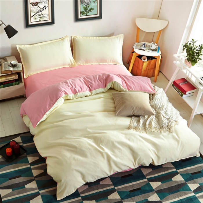 91家纺网 家纺一手货源 找家纺 贝拉梦 全活性芦荟棉纯色双拼四件套 奶白玉