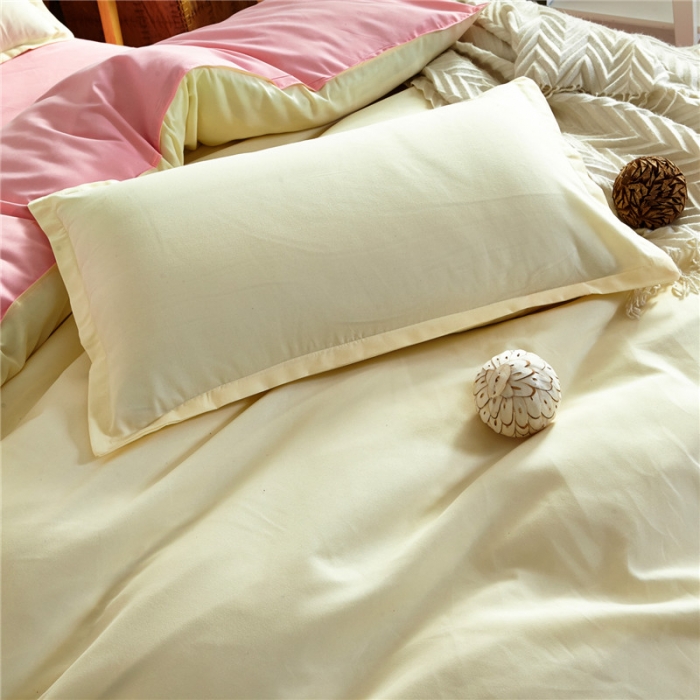 91家纺网 家纺一手货源 找家纺 贝拉梦 全活性芦荟棉纯色双拼四件套 奶白玉