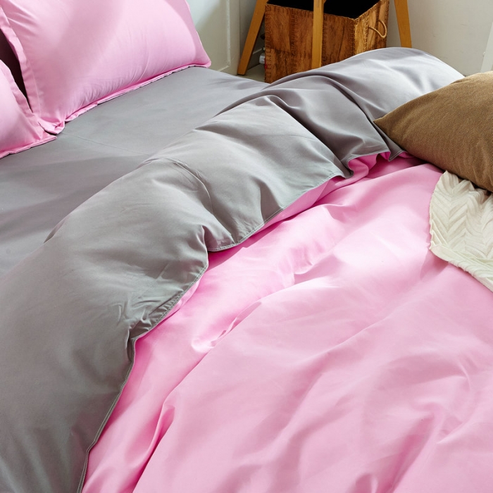 91家纺网 家纺一手货源 找家纺 贝拉梦 全活性芦荟棉纯色双拼四件套 浅紫灰