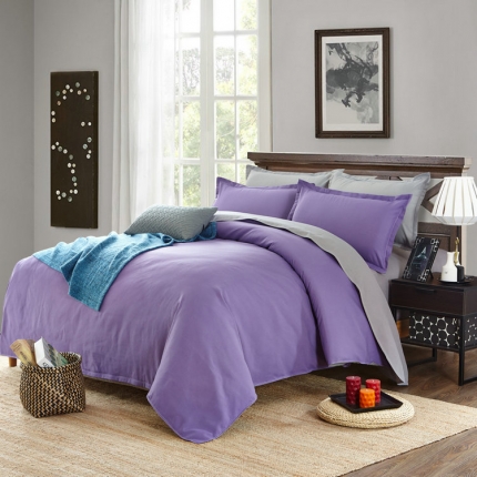 贝拉梦 全活性芦荟棉纯色双拼四件套 烟熏灰