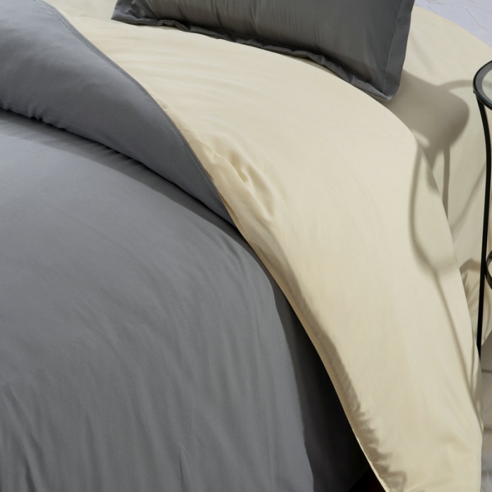 91家纺网 家纺一手货源 找家纺 贝拉梦 全活性芦荟棉纯色双拼四件套 银灰米