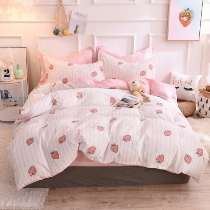 迷你生活 全棉ins爆款系列13372四件套床单款 奶油草莓
