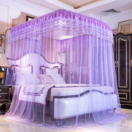 91家纺网 家纺一手货源 找家纺 卓尔居 A12白蝶伸缩U型钓鱼竿宫廷落地蚊帐紫色