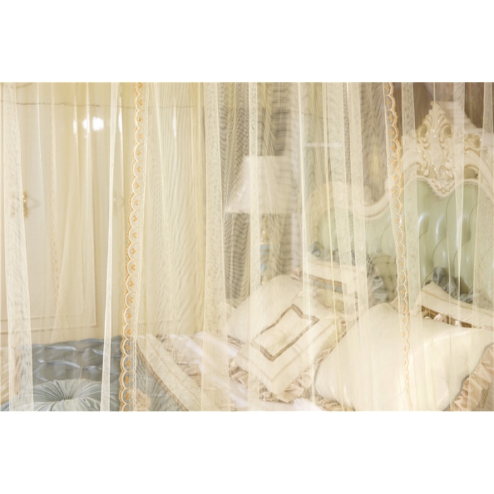 91家纺网 家纺一手货源 找家纺 卓尔居 A15烟波伸缩U型钓鱼竿宫廷落地蚊帐黄色