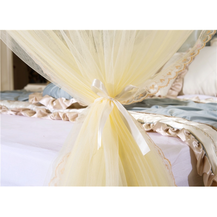 91家纺网 家纺一手货源 找家纺 卓尔居 A15烟波伸缩U型钓鱼竿宫廷落地蚊帐黄色