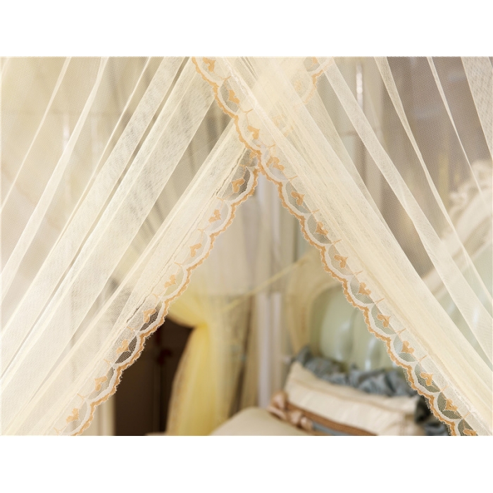 91家纺网 家纺一手货源 找家纺 卓尔居 A15烟波伸缩U型钓鱼竿宫廷落地蚊帐黄色