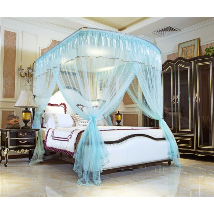 91家纺网 家纺一手货源 找家纺 卓尔居 A15烟波伸缩U型钓鱼竿宫廷落地蚊帐水绿