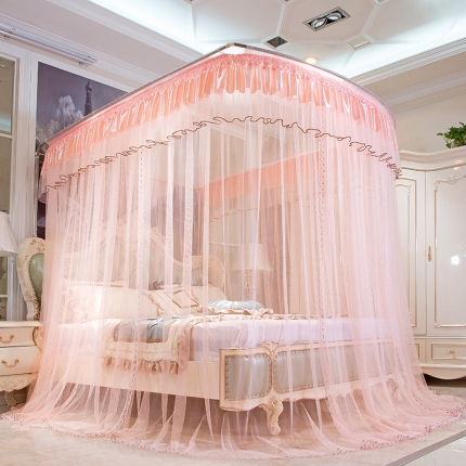 91家纺网 家纺一手货源 找家纺 卓尔居 A15烟波伸缩U型钓鱼竿宫廷落地蚊帐玉色