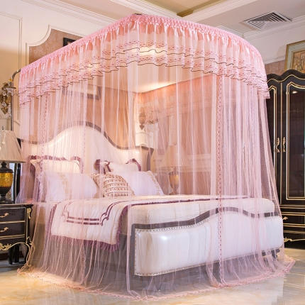 91家纺网 家纺一手货源 找家纺 卓尔居 A12白蝶伸缩U型钓鱼竿宫廷落地蚊帐玉色