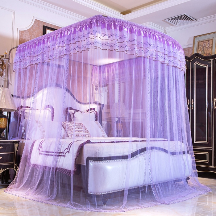 91家纺网 家纺一手货源 找家纺 卓尔居 A12白蝶伸缩U型钓鱼竿宫廷落地蚊帐紫色